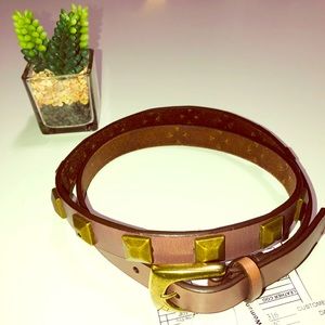 Gold Pyramid Studded Brown Leather Belt